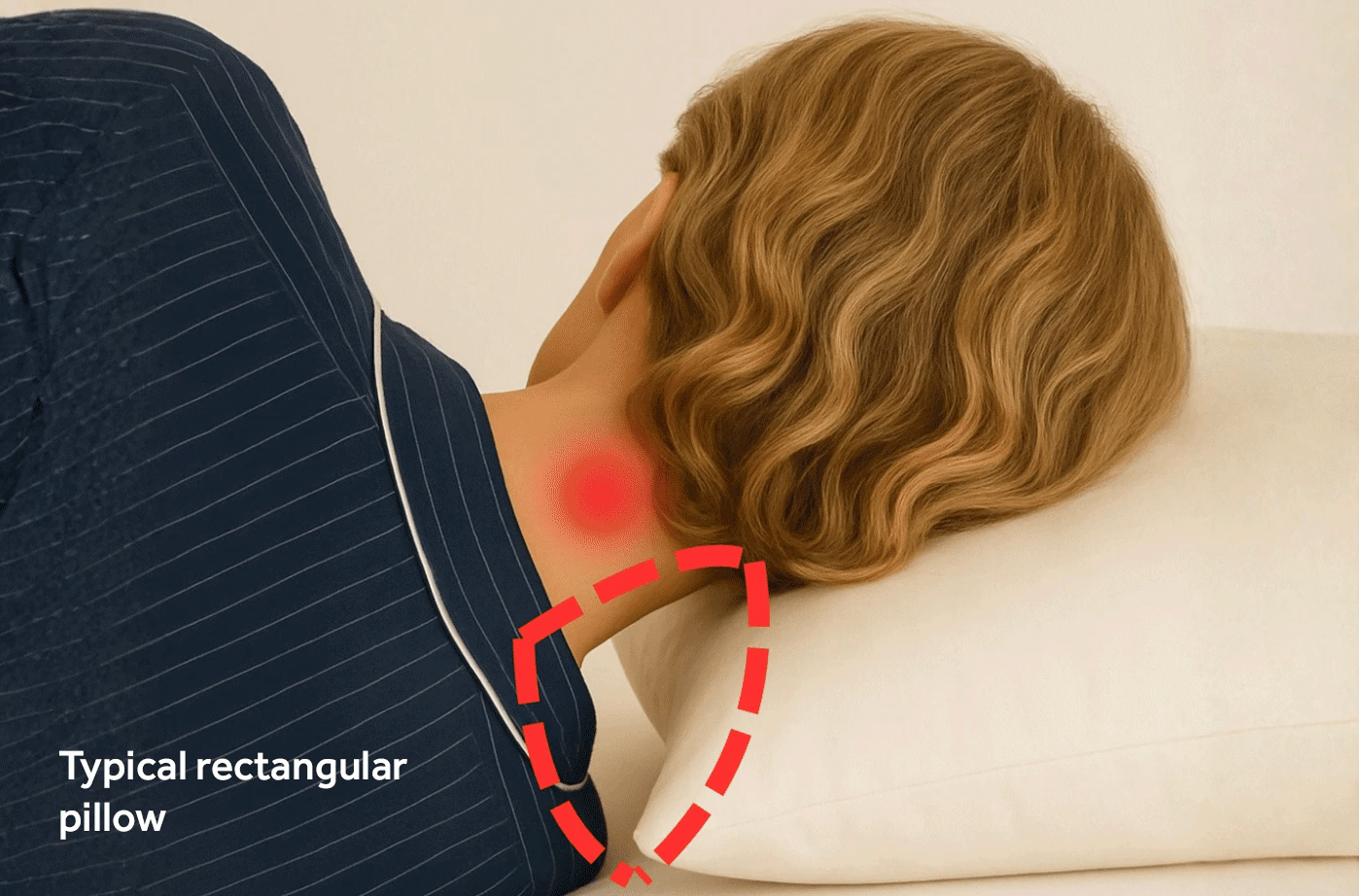 Animated comparison between a typical rectangular pillow and the contoured BetterRest pillow